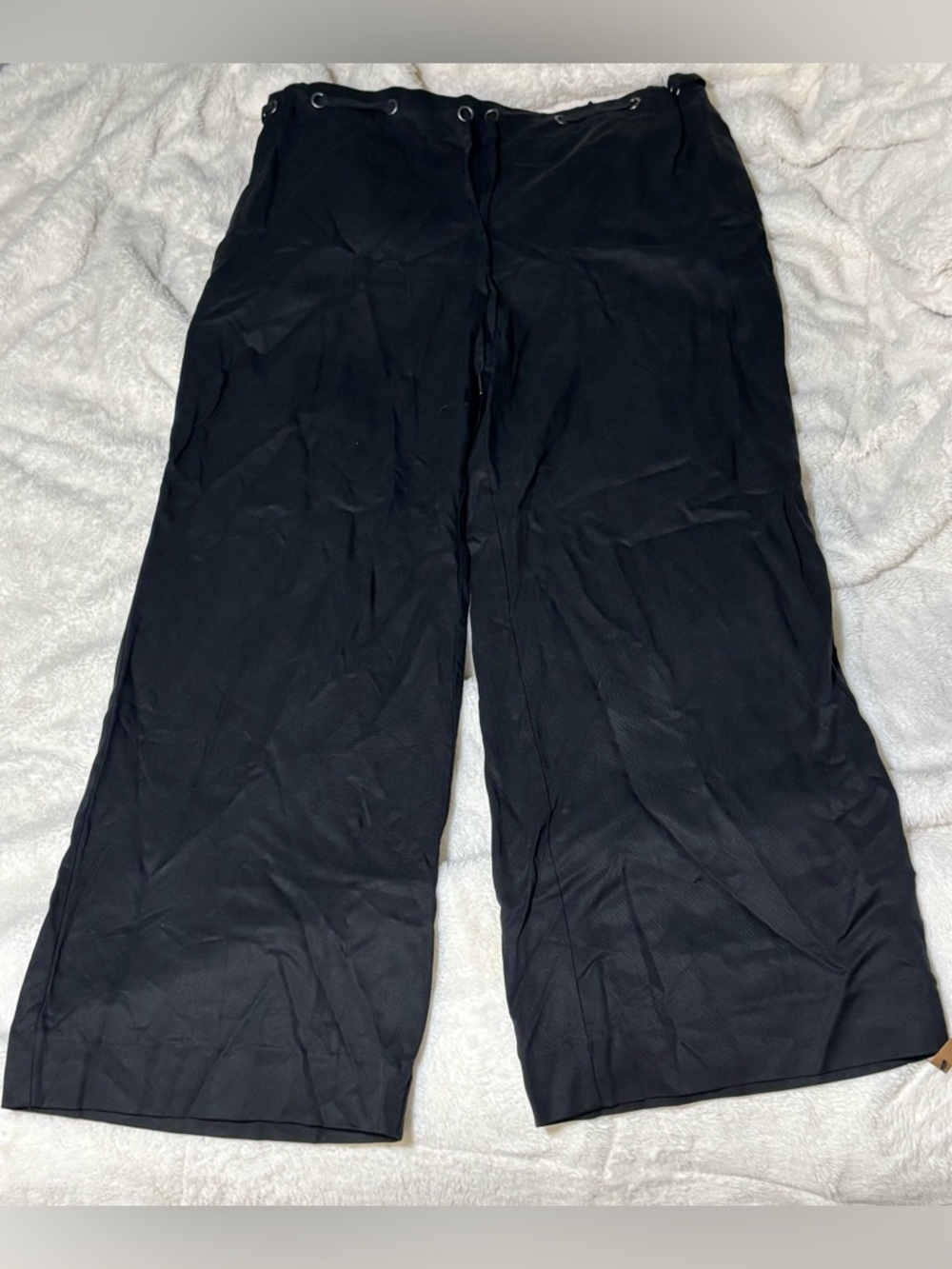 Reformation Black Quiet Luxury Wide-Leg Drawstring Waist Tencel Pants